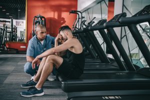 A man has had a gym accident. 